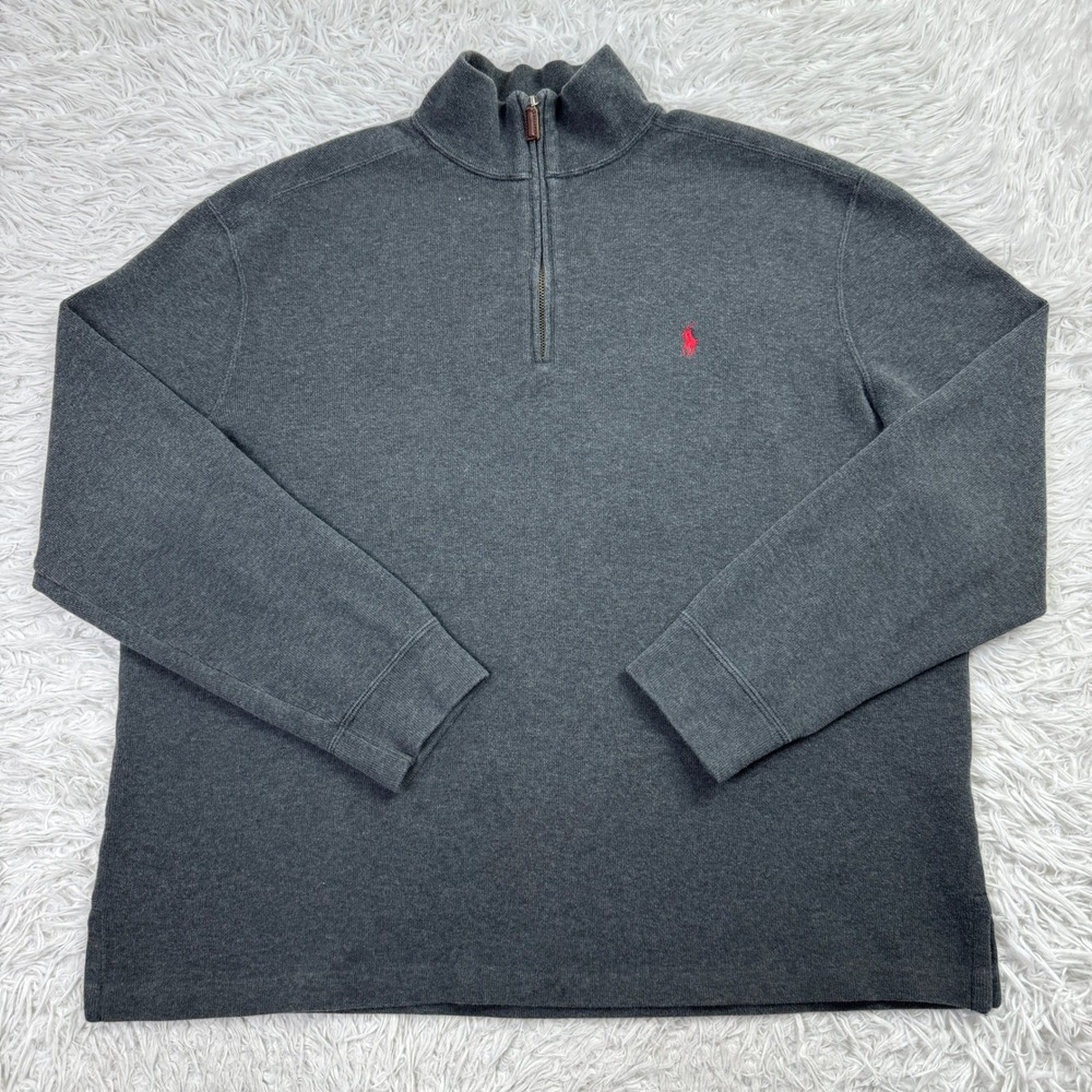 Polo Ralph Lauren Sweater Mens Extra Large Gray 1/4 Zip 100% Cotton Pony Preppy